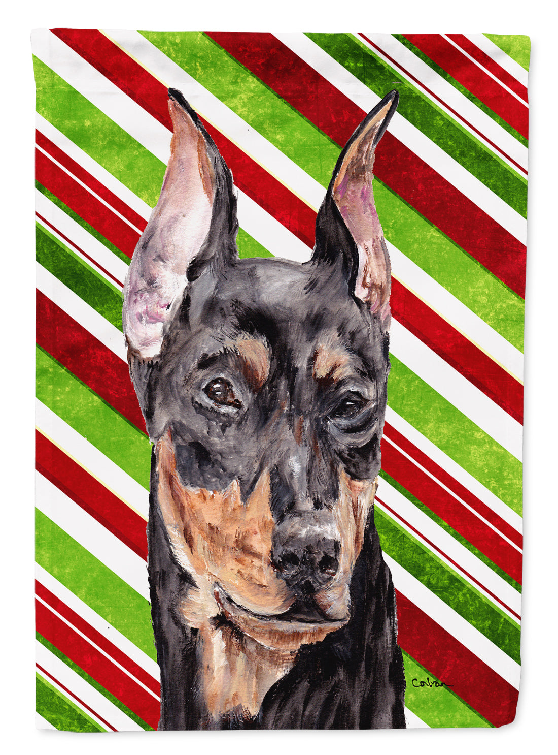German Pinscher Candy Cane Christmas Garden Flag Mailbox Decorative Yard Banner Outside Patio Artwork for Flower Beds, Garden Size, Multicolor
