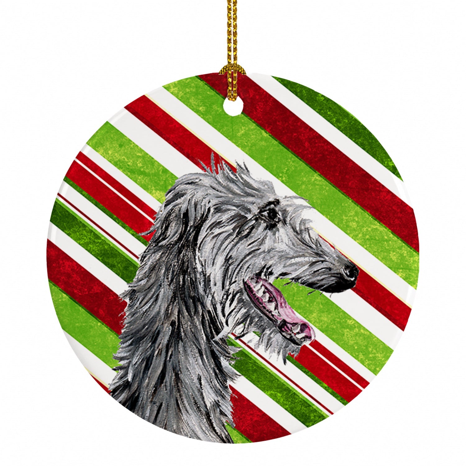 Scottish Deerhound Candy Cane Christmas Ceramic Ornament Christmas Tree Hanging Decorations for Home Christmas Holiday, Party, Gift, 3 in, Multicolor