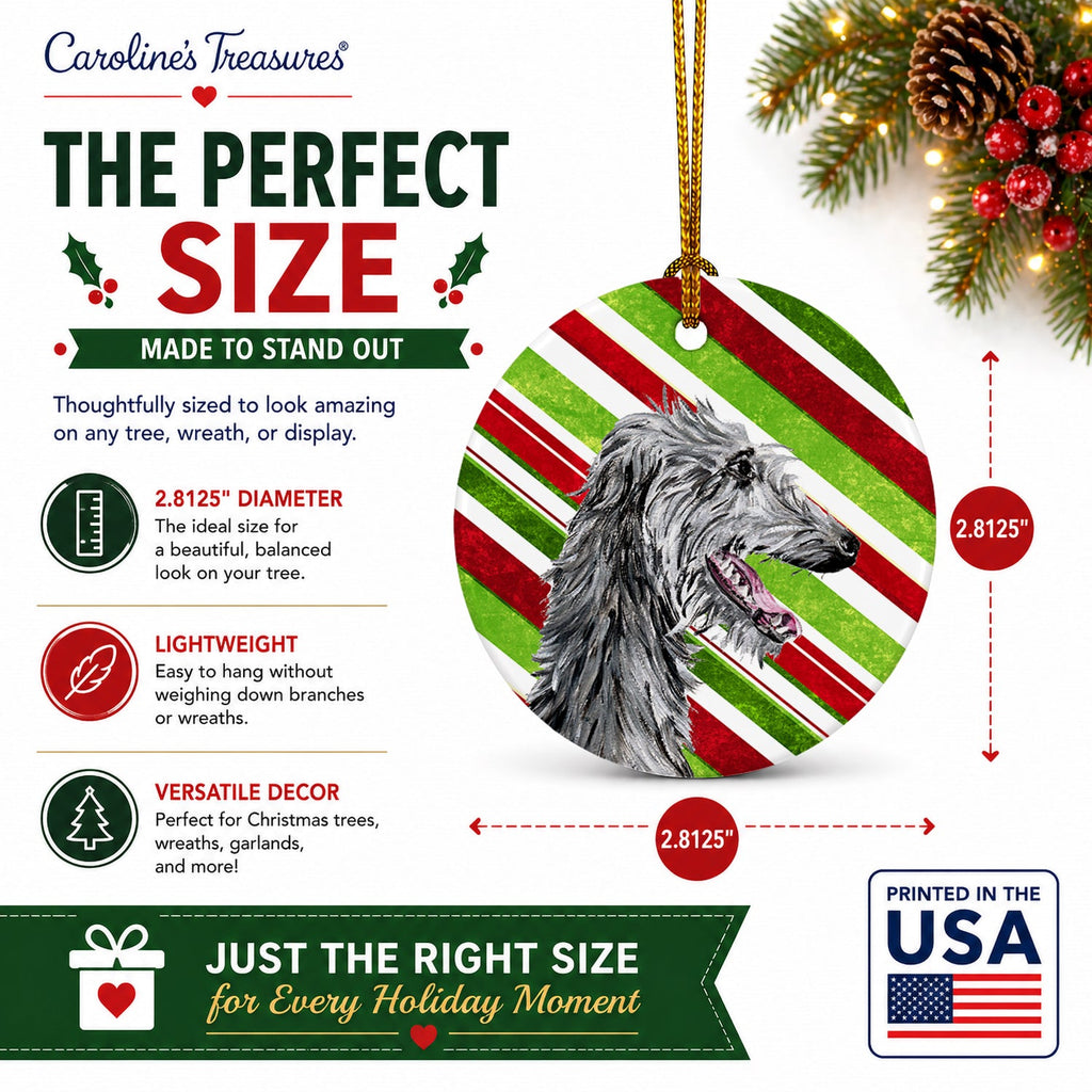 Scottish Deerhound Candy Cane Christmas Ceramic Ornament Christmas Tree Hanging Decorations for Home Christmas Holiday, Party, Gift, 3 in, Multicolor