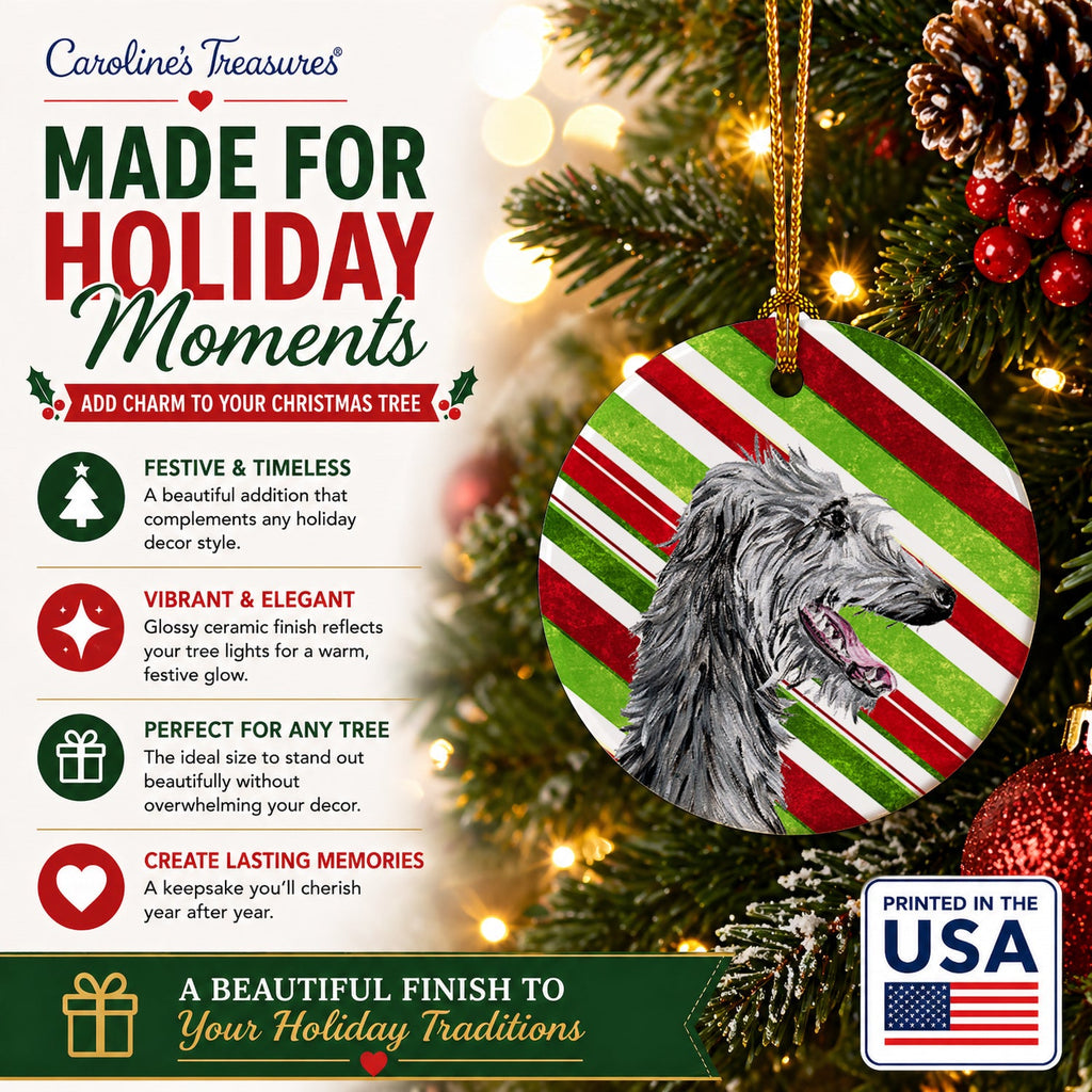 Scottish Deerhound Candy Cane Christmas Ceramic Ornament Christmas Tree Hanging Decorations for Home Christmas Holiday, Party, Gift, 3 in, Multicolor