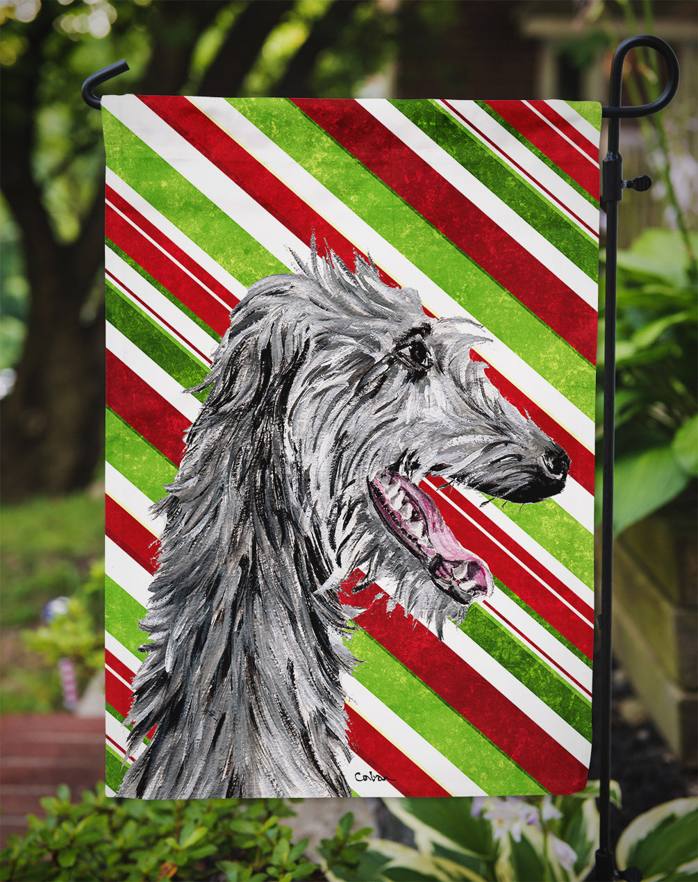Scottish Deerhound Candy Cane Christmas Garden Flag Mailbox Decorative Yard Banner Outside Patio Artwork for Flower Beds, Garden Size, Multicolor