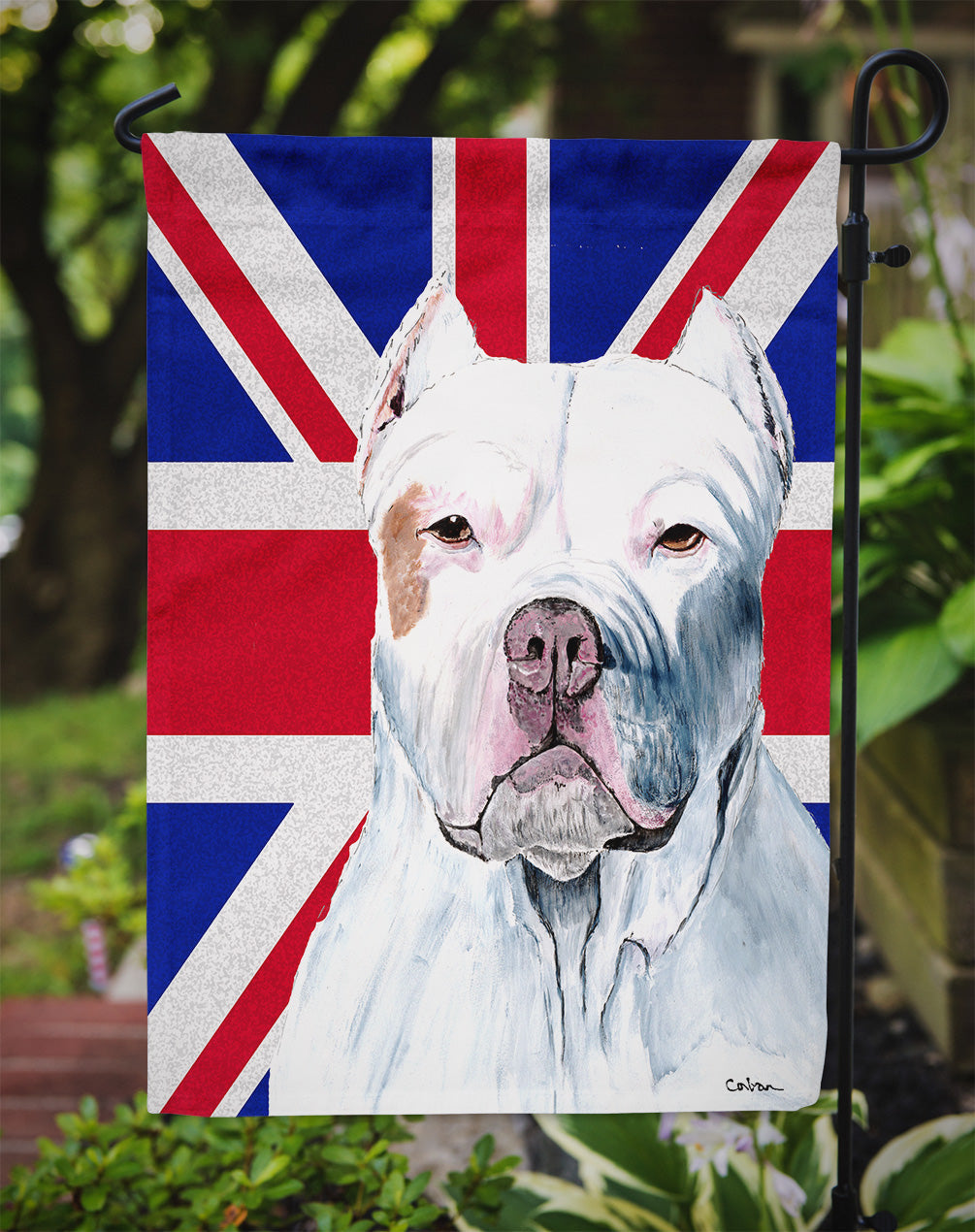 Pit Bull with English Union Jack British Flag Garden Flag Mailbox Decorative Yard Banner Outside Patio Artwork for Flower Beds, Garden Size, Multicolor