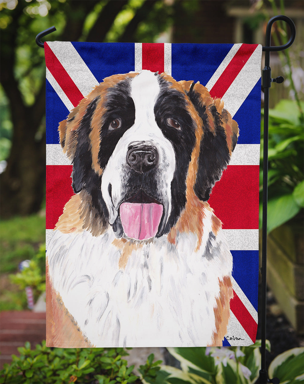 Saint Bernard with English Union Jack British Flag Garden Flag Mailbox Decorative Yard Banner Outside Patio Artwork for Flower Beds, Garden Size, Multicolor