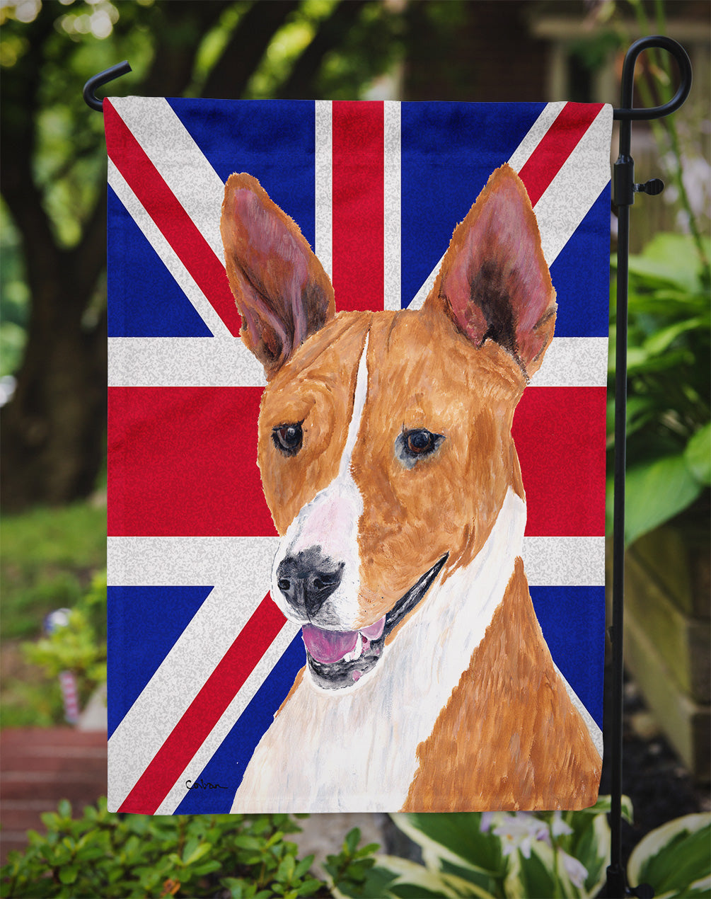 Basenji with English Union Jack British Flag Garden Flag Mailbox Decorative Yard Banner Outside Patio Artwork for Flower Beds, Garden Size, Multicolor