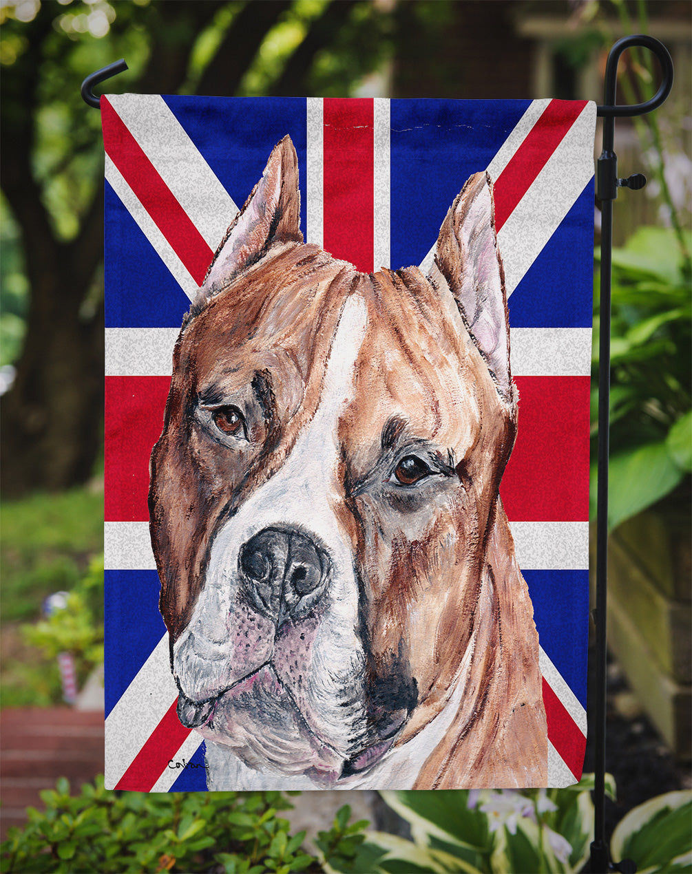 Staffordshire Bull Terrier Staffie with English Union Jack British Flag Garden Flag Mailbox Decorative Yard Banner Outside Patio Artwork for Flower Beds, Garden Size, Multicolor
