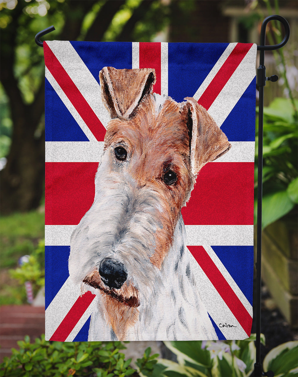 Wire Fox Terrier with English Union Jack British Flag Garden Flag Mailbox Decorative Yard Banner Outside Patio Artwork for Flower Beds, Garden Size, Multicolor