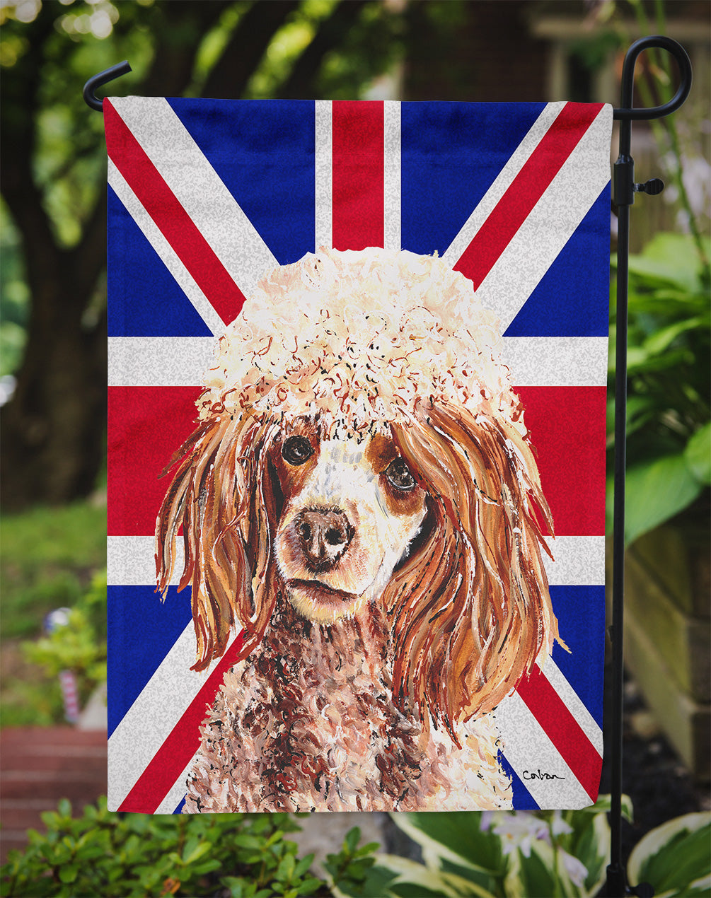 Red Miniature Poodle with English Union Jack British Flag Garden Flag Mailbox Decorative Yard Banner Outside Patio Artwork for Flower Beds, Garden Size, Multicolor