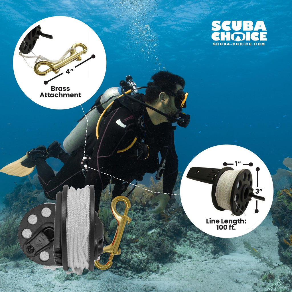 Scuba Diving Dive Compact Finger Spool Reel w/ Plastic Handle 100ft - White Line
