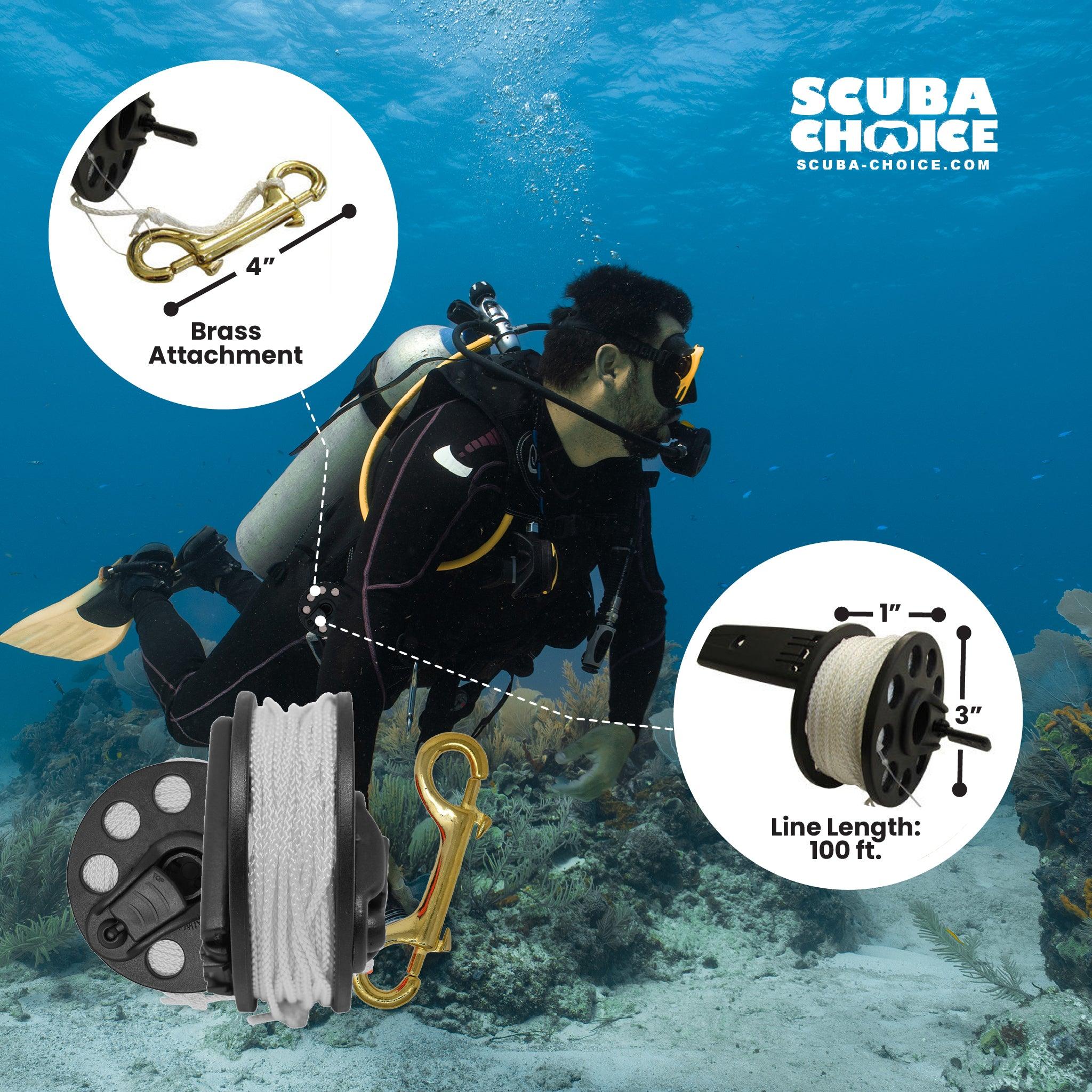 Scuba Diving Dive Compact Finger Spool Reel w/ Plastic Handle 100ft - White Line