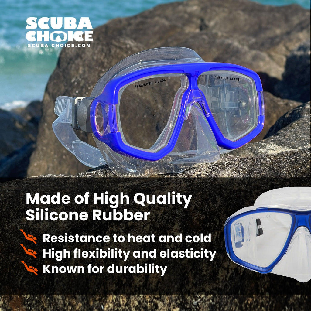 Palantic M36 Translucent Blue/Clear Silicone RX Farsighted Full Lenses Dive/Snorkeling Mask