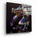 Chrome Dragon Breathing Purple Flame Glass Wall Art
