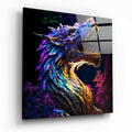Neon Purple Dragon in Glowing Forest Glass Wall Art