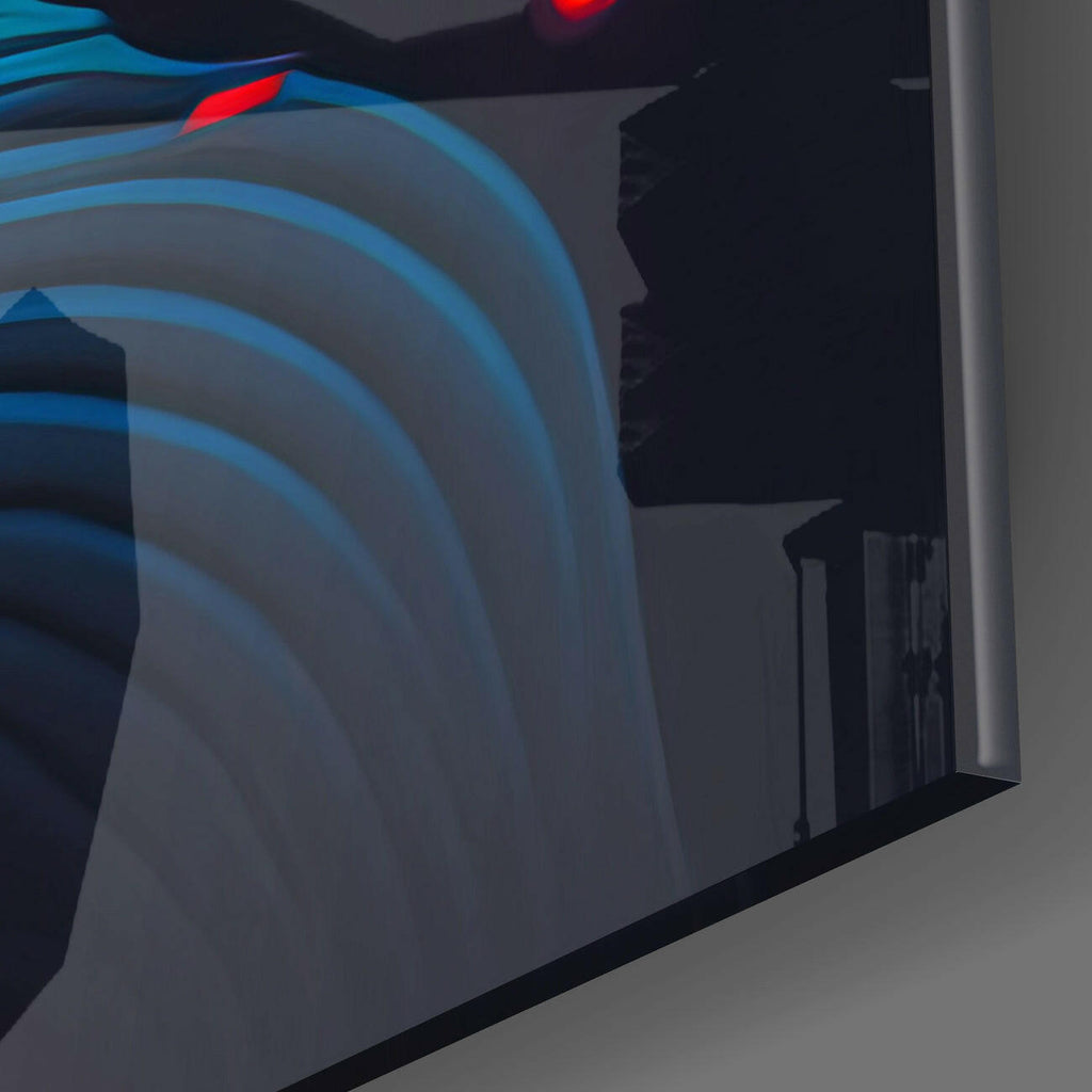 Red Blue Neon Swirl Head Profile Glass Wall Art