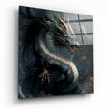 Dark Oriental Dragon Gold Whiskers Glass Wall Art