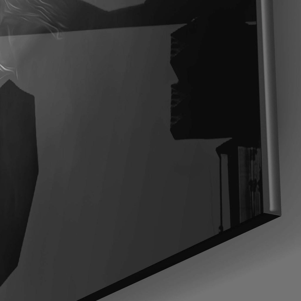 Glowing White Neon Wings Girl Glass Wall Art