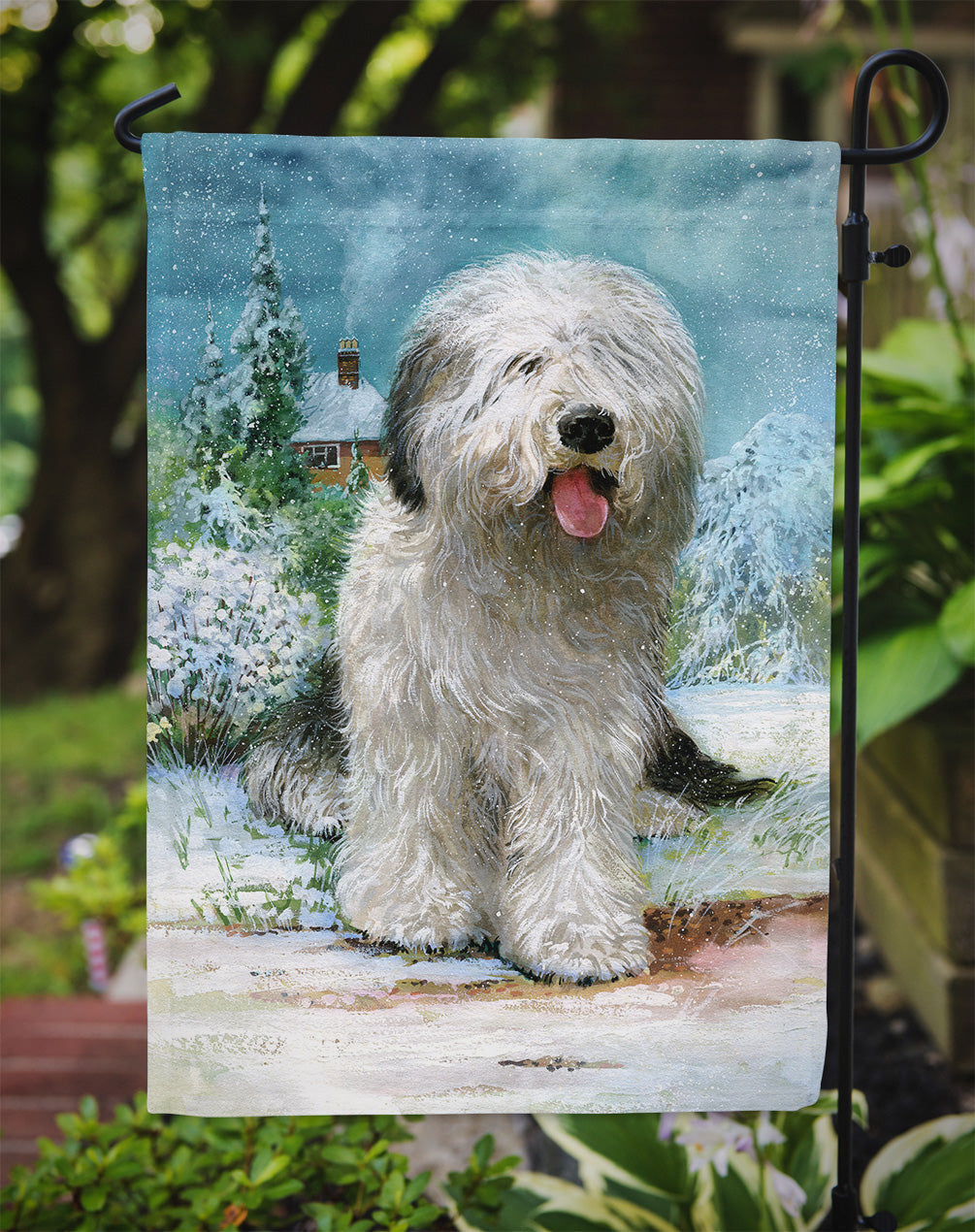 Old English Sheepdog by Don Squires Garden Flag Mailbox Decorative Yard Banner Outside Patio Artwork for Flower Beds, Garden Size, Multicolor