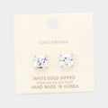 White Gold Dipped 8mm Cubic Zirconia Square Stud Earrings