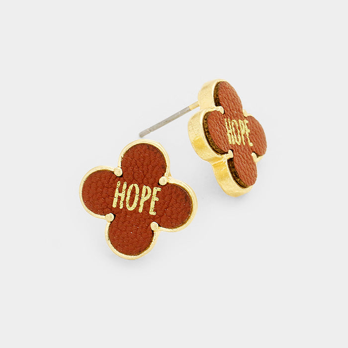 "Hope" Leather Quatrefoil Clover Stud Earring