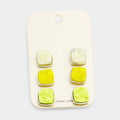 3Pairs Genuine Druzy Square Stud Earrings