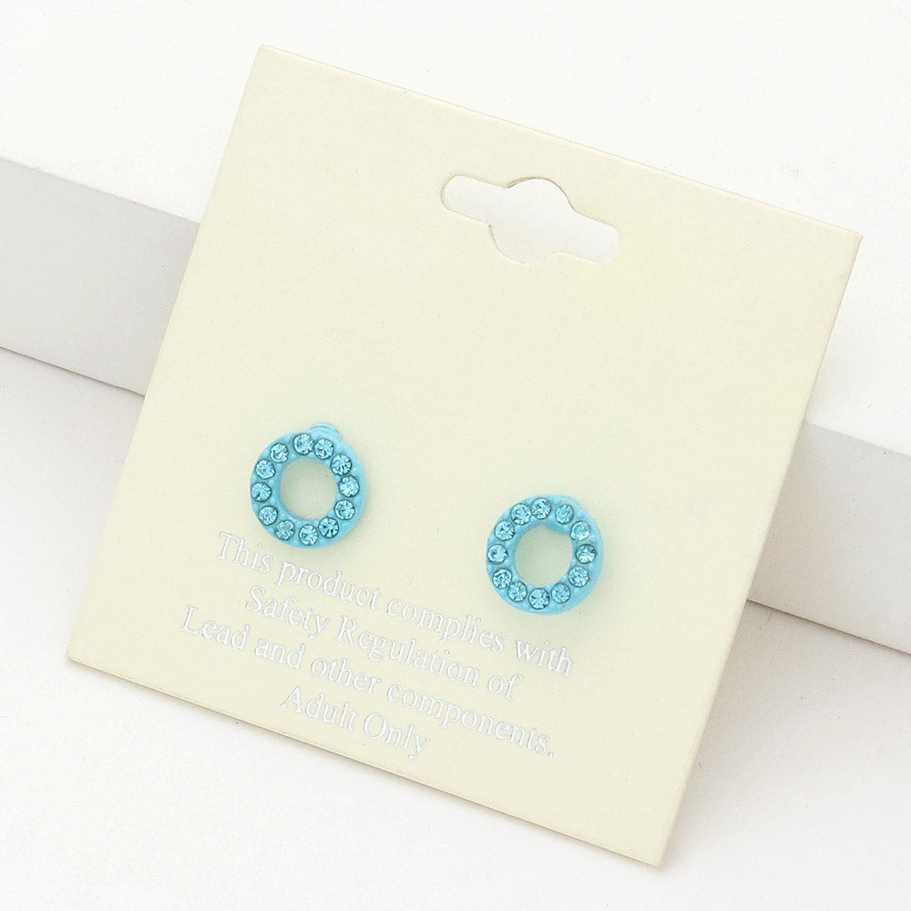 Rhinestone Embellished Open Circle Stud Earrings