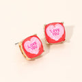 LOVE YOU Message Heart Square Cushion Stud Earrings