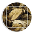 Golden Sepia Leaves Circle Glass Wall Art