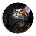 Green Eyed Bengal Cat Round Glass Wall Art