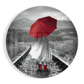 Round Red Umbrella Mountain Rails Glass Wall Art
