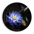 Blue Water Lily Dragonfly Glass Wall Art
