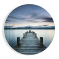 Misty Mountain Lake Pier Dusk Glass Wall Art