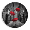 Floating Red Umbrellas Stone Street Glass Wall Art