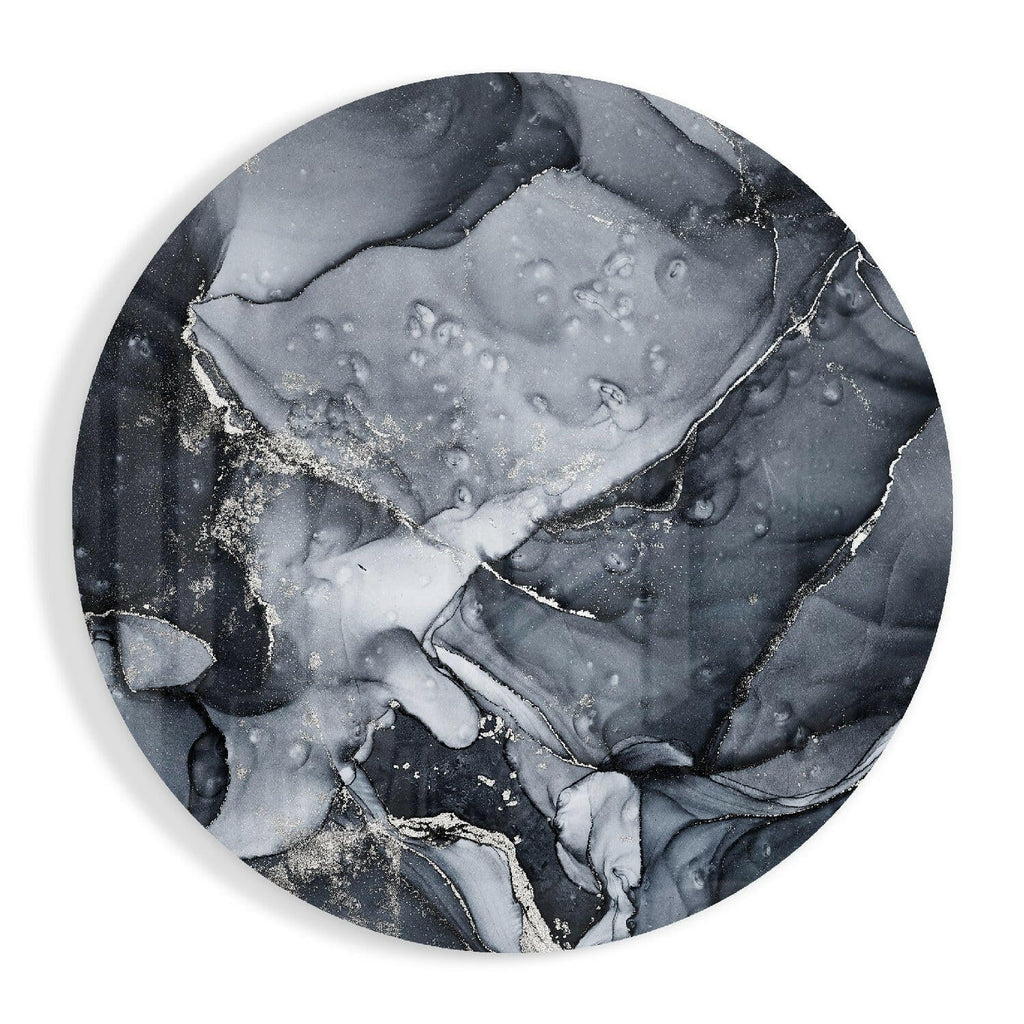 Charcoal Silver Ink Marble Glass Wall Art