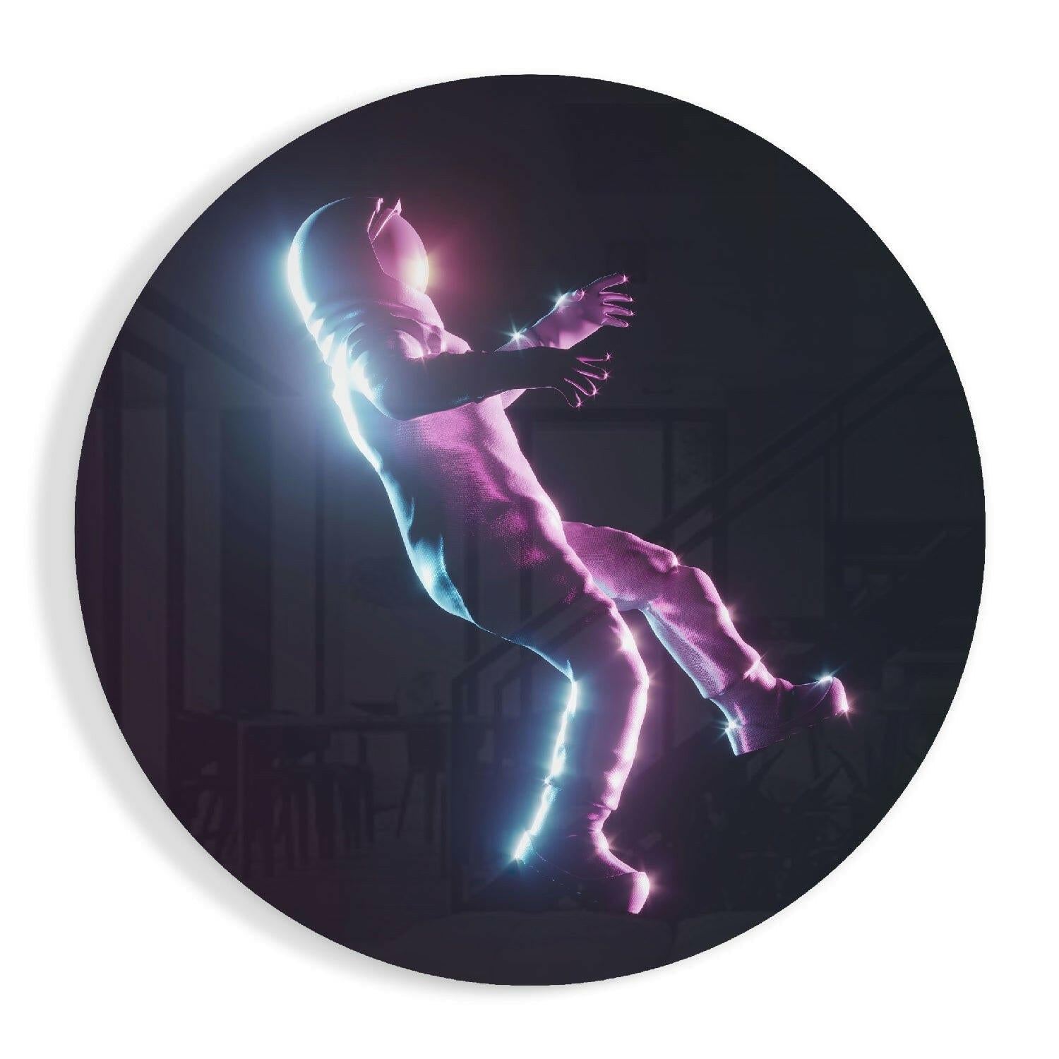 Neon Glow Falling Figure Glass Wall Art