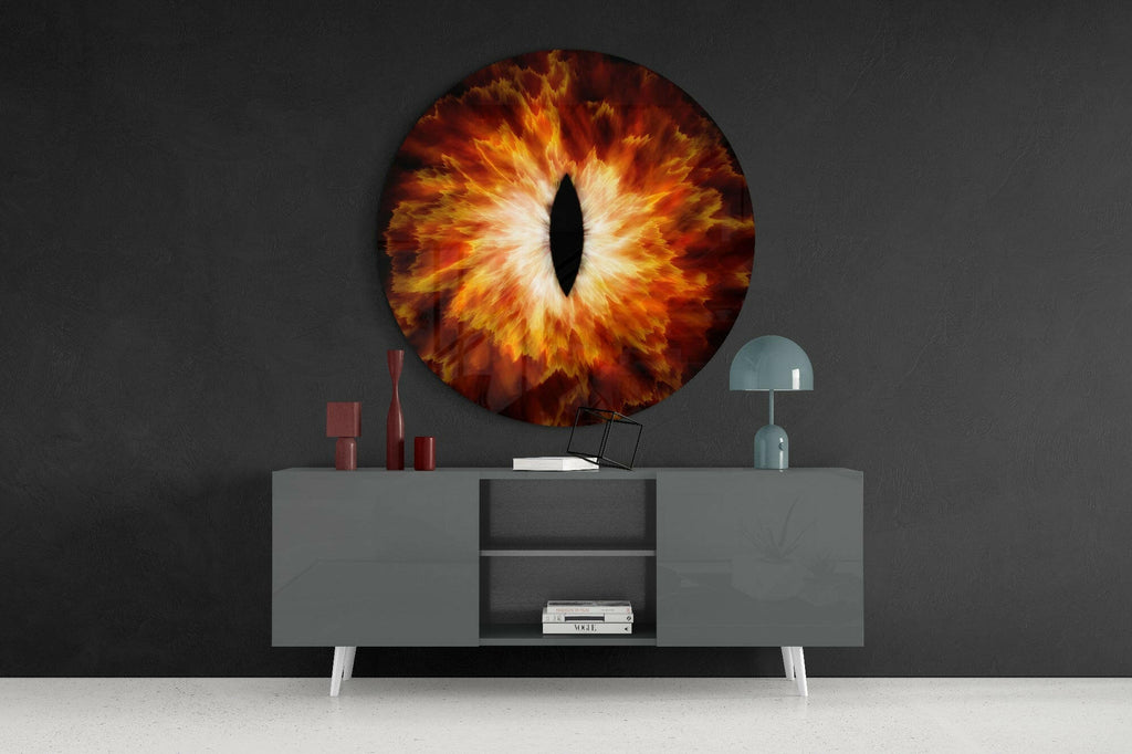 Blazing Amber Eye Explosion Glass Wall Art