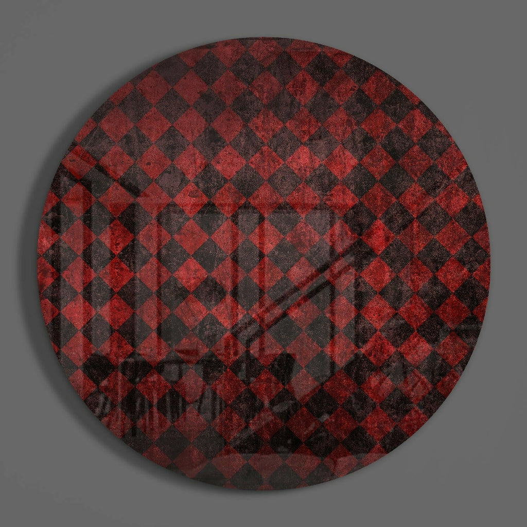 Red and Black Distressed Checker Glass Wall Art