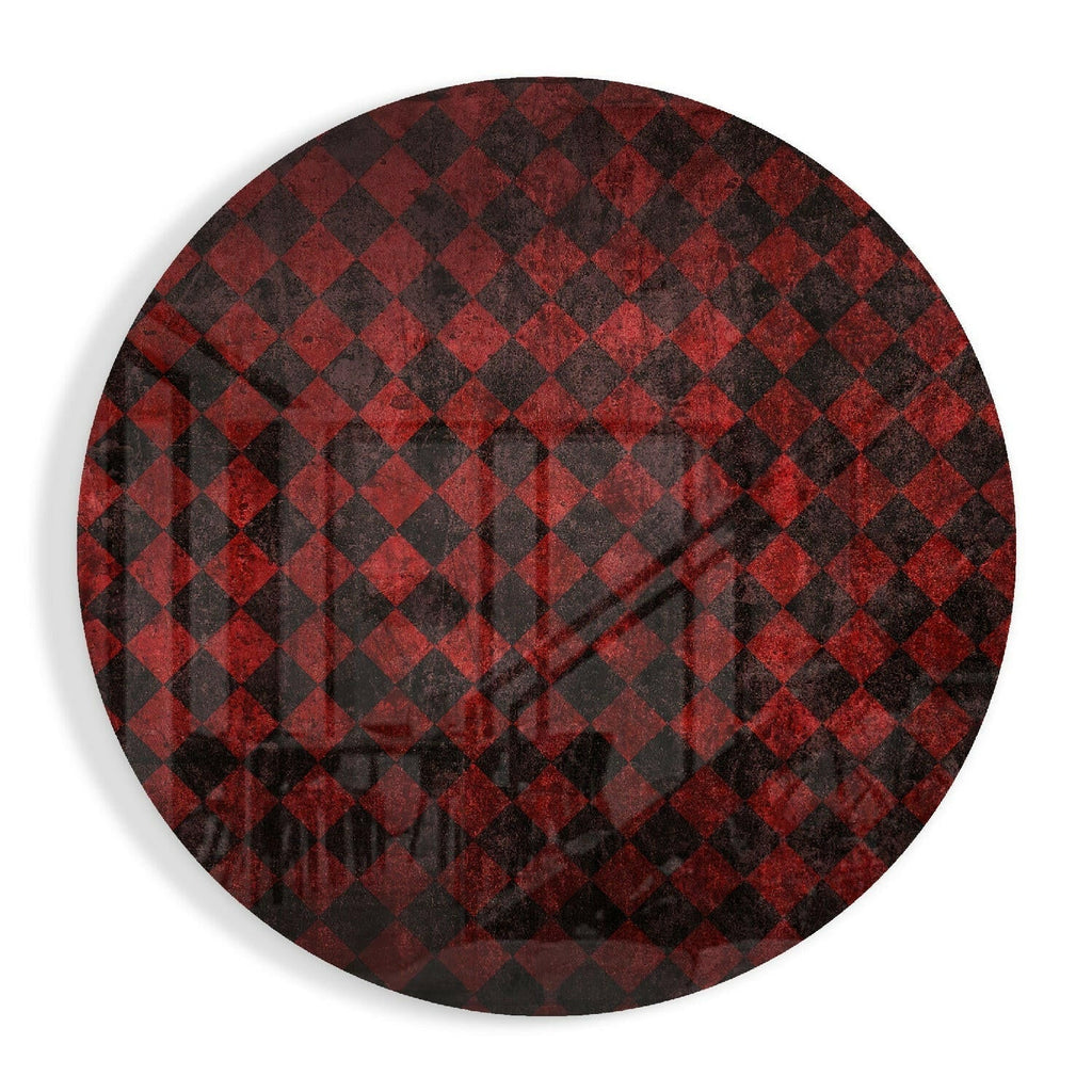 Red and Black Distressed Checker Glass Wall Art
