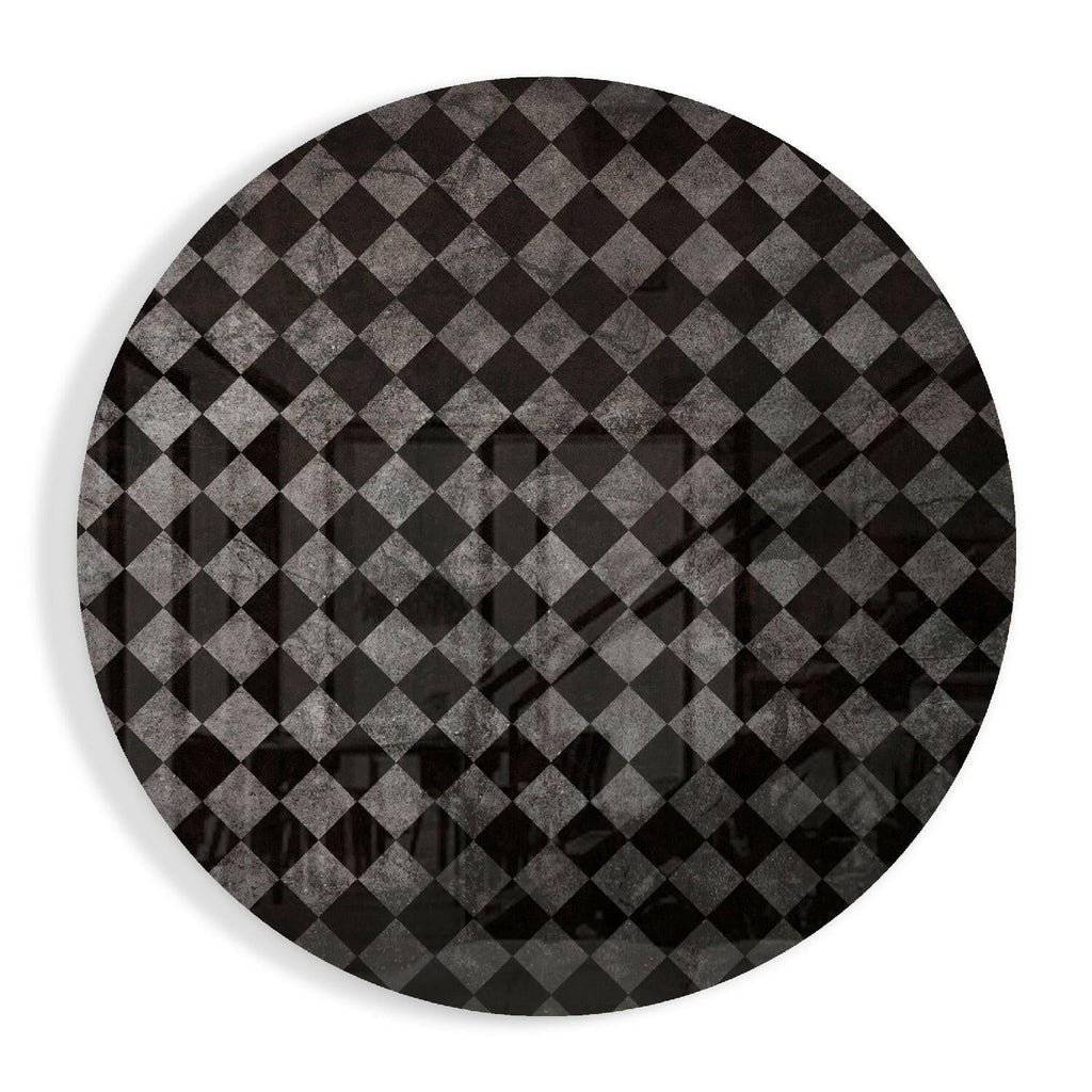 Charcoal Gray Distressed Checker Glass Wall Art