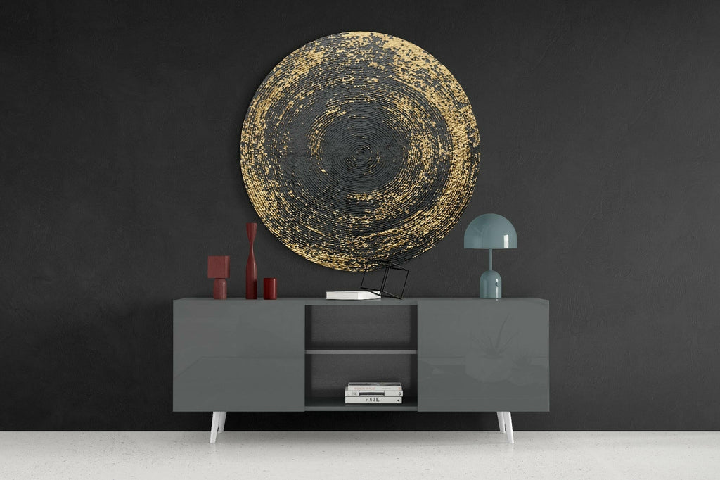 Black Gold Fleck Circle Glass Wall Art