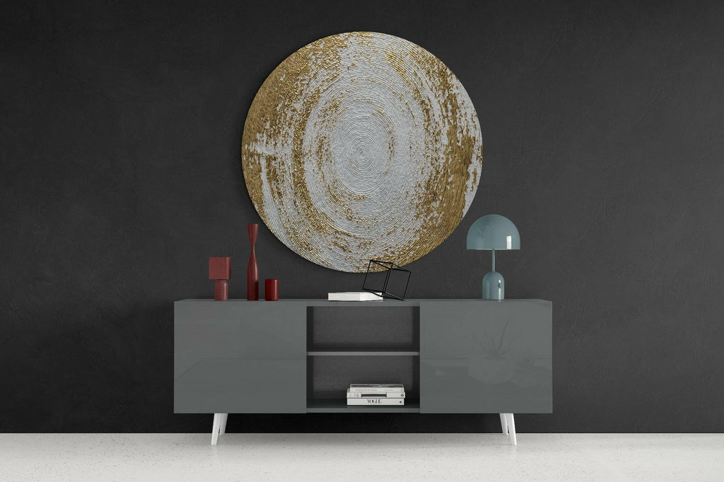 Cream Gold Textured Circle Glass Wall Art