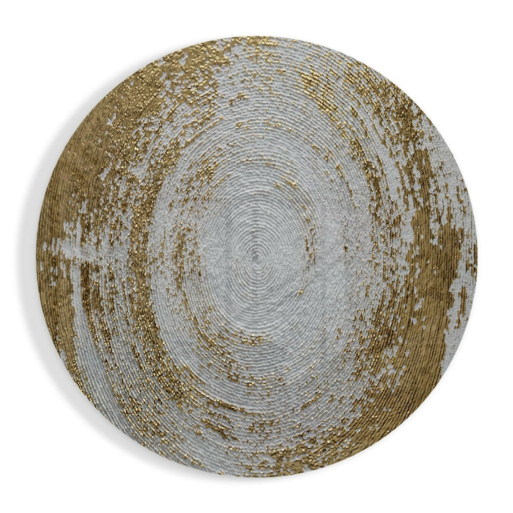 Cream Gold Textured Circle Glass Wall Art