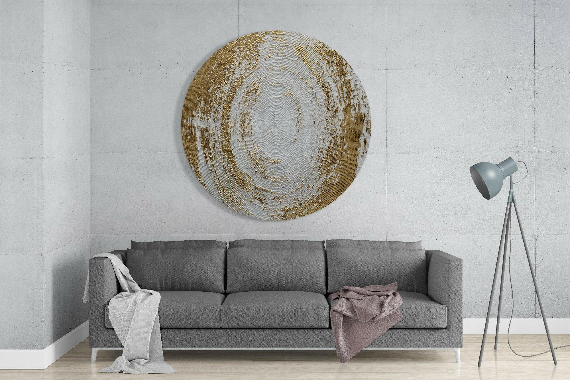 Cream Gold Textured Circle Glass Wall Art