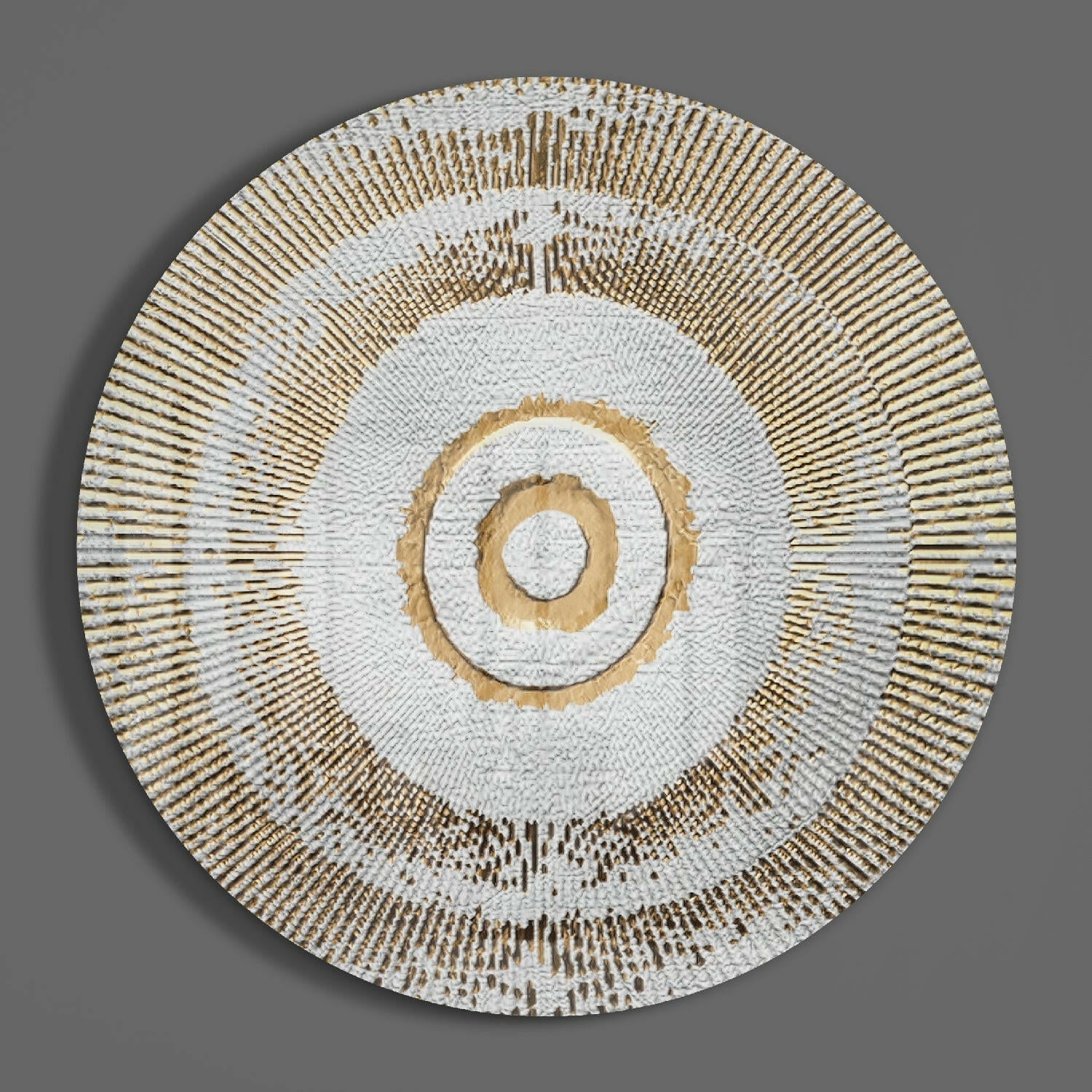 White Gold Bullseye Rays Glass Wall Art