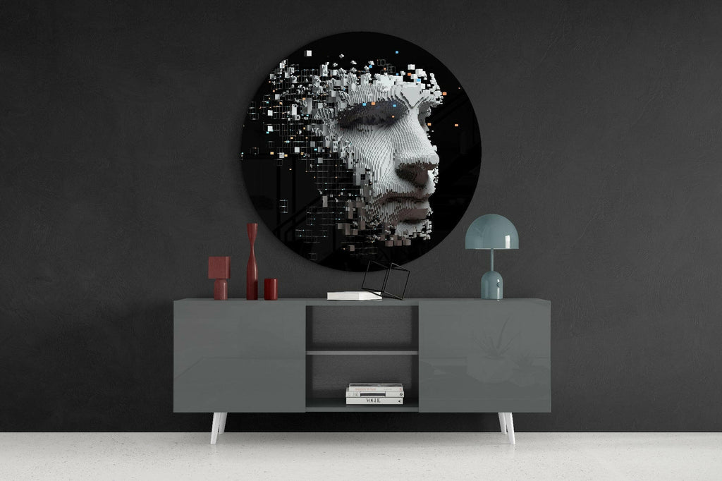 Voxel Cube Head Scattering Glass Wall Art