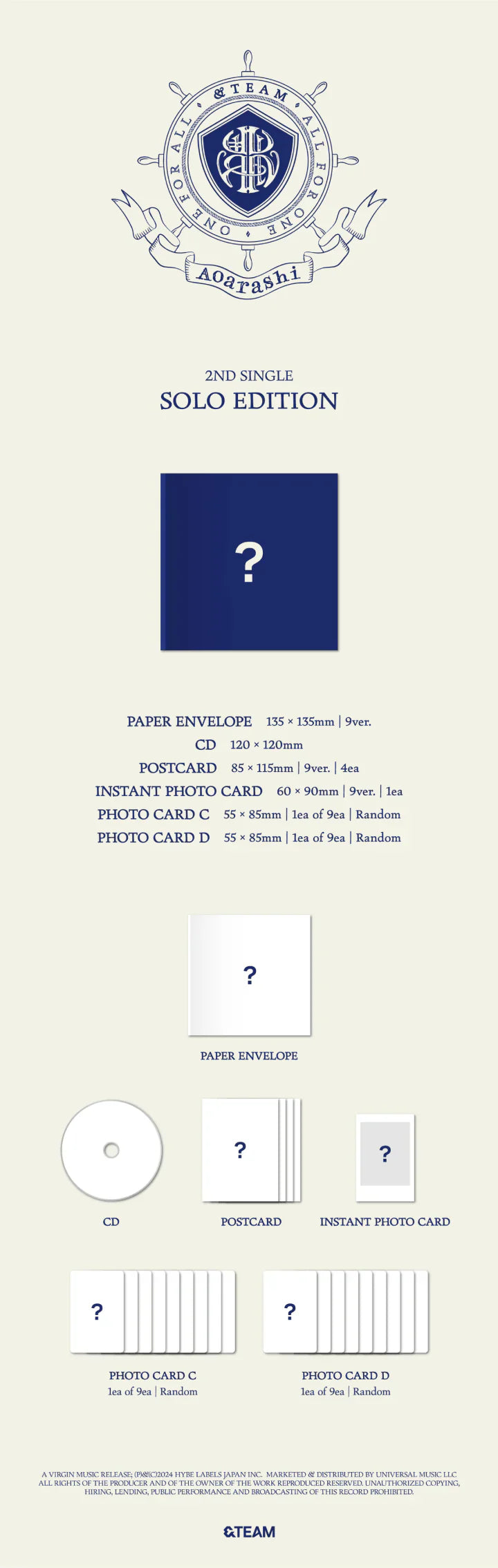 &TEAM 2nd Single Album - Aoarashi (Solo Edition 9 Set)