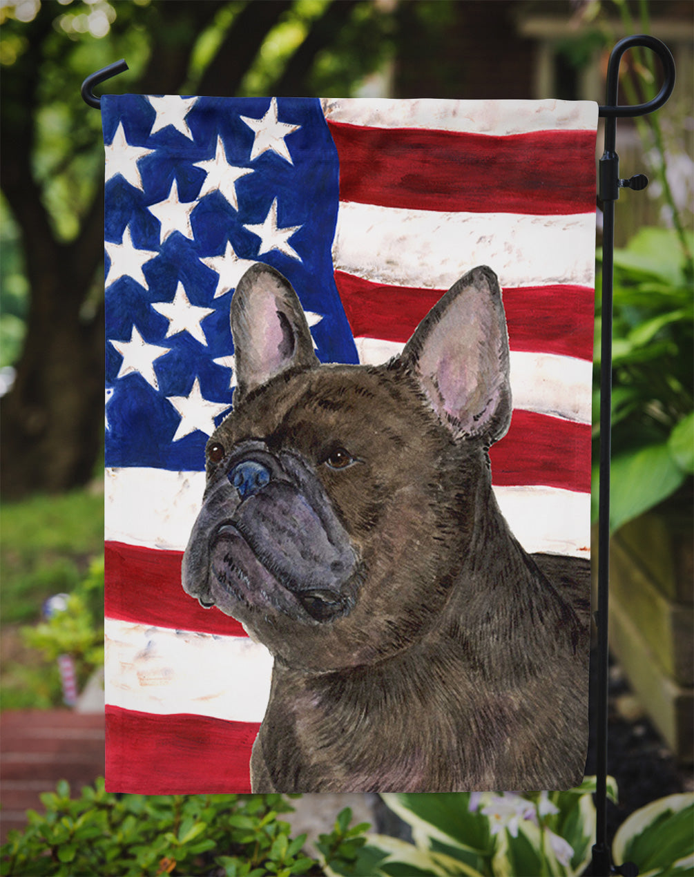 USA American Flag with French Bulldog Garden Flag Mailbox Decorative Yard Banner Outside Patio Artwork for Flower Beds, Garden Size, Multicolor