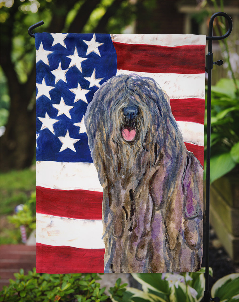USA American Flag with Bergamasco Sheepdog Garden Flag Mailbox Decorative Yard Banner Outside Patio Artwork for Flower Beds, Garden Size, Multicolor