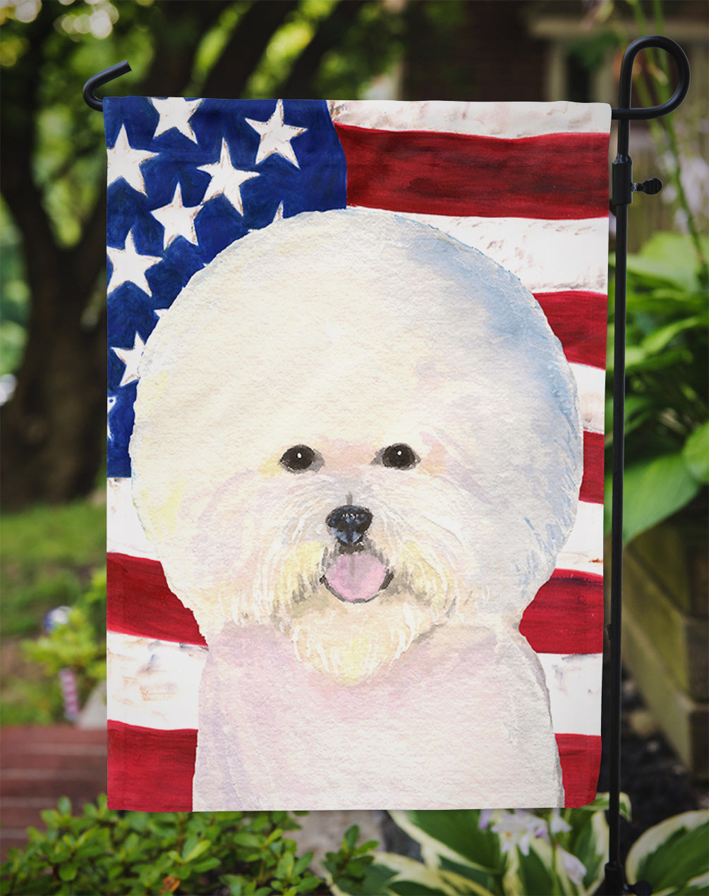 USA American Flag with Bichon Frise Garden Flag Mailbox Decorative Yard Banner Outside Patio Artwork for Flower Beds, Garden Size, Multicolor