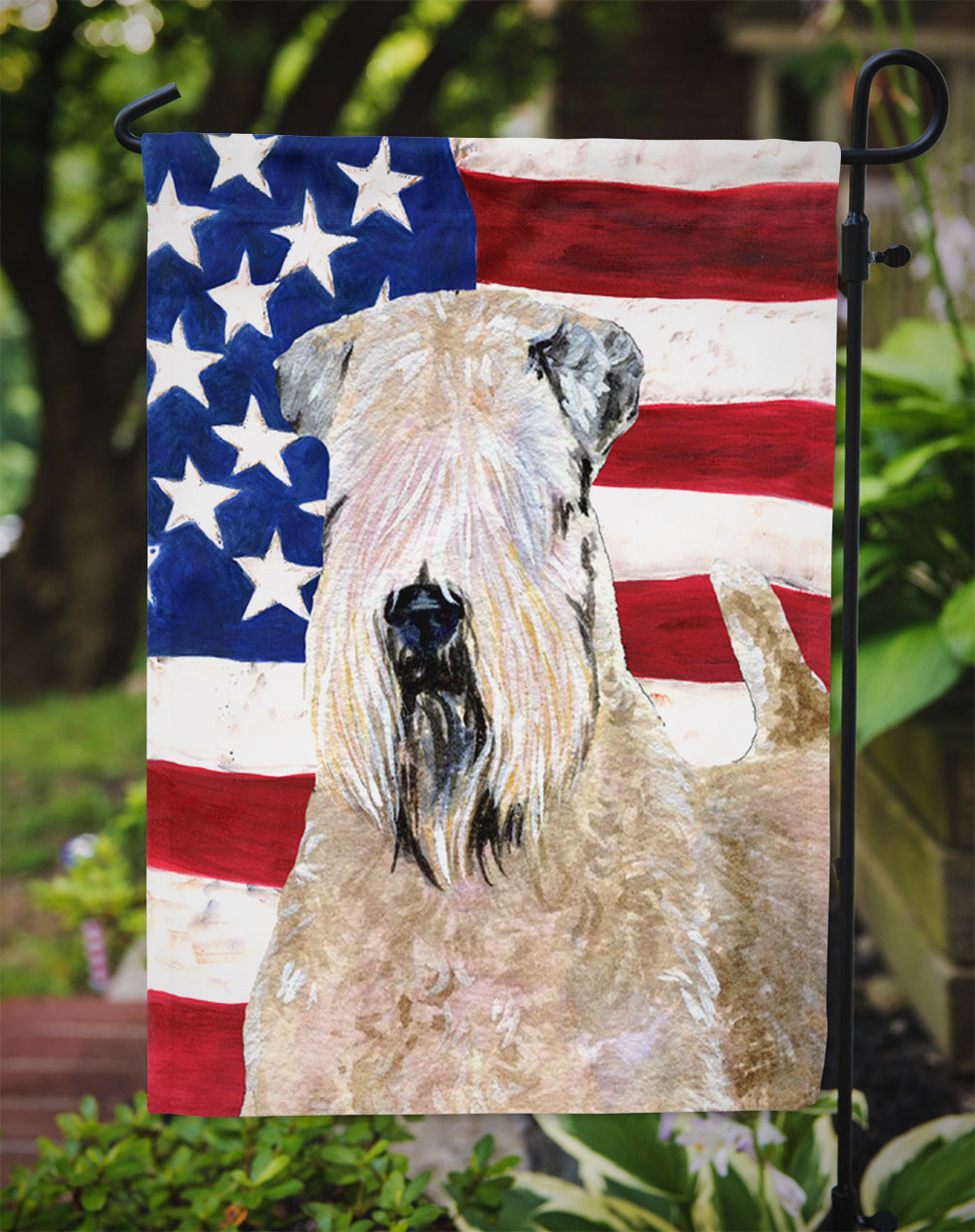 USA American Flag with Wheaten Terrier Soft Coated Garden Flag Mailbox Decorative Yard Banner Outside Patio Artwork for Flower Beds, Garden Size, Multicolor