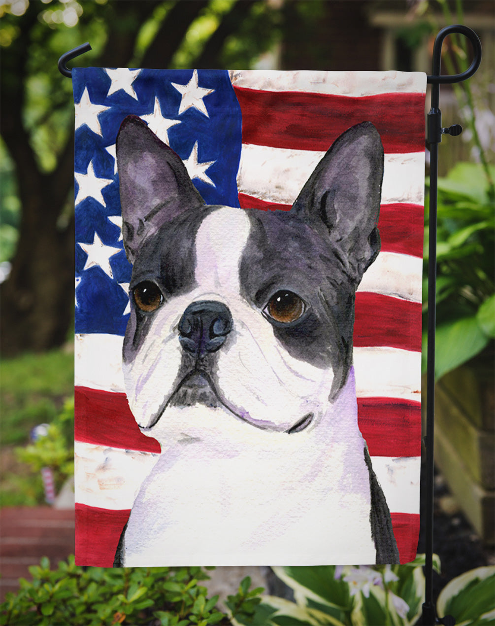 USA American Flag with Boston Terrier Garden Flag Mailbox Decorative Yard Banner Outside Patio Artwork for Flower Beds, Garden Size, Multicolor