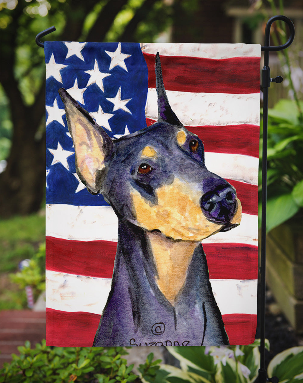 USA American Flag with Doberman Garden Flag Mailbox Decorative Yard Banner Outside Patio Artwork for Flower Beds, Garden Size, Multicolor
